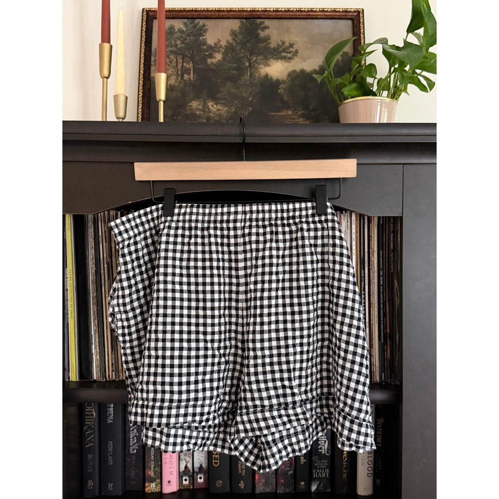 Papinelle GinghamShorts XL Black White Cotton Lounge Cottagecore Picnic Casual